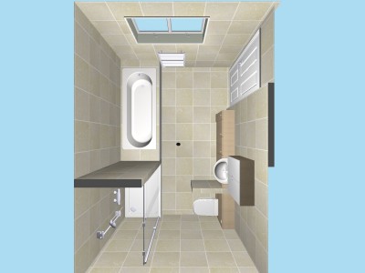 Large bathroom plan view in 3D