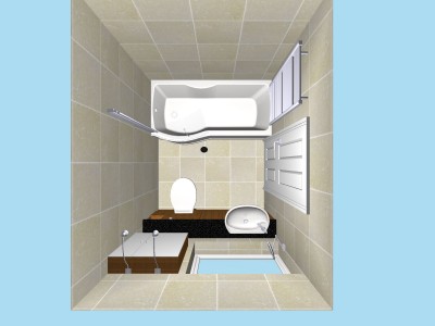 Compact Bathroom Plan View in 3D